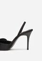 Czarne Satynowe Sandały na Szpilce Bez Pięty z Kokardą Shiriniana