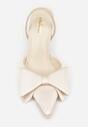 Beżowe Satynowe Sandały na Szpilce Bez Pięty z Kokardą Shiriniana