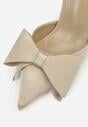 Ciemnobeżowe Satynowe Sandały na Szpilce Bez Pięty z Kokardą Shiriniana