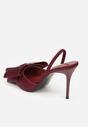 Bordowe Satynowe Sandały na Szpilce Bez Pięty z Kokardą Shiriniana