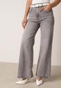 Szare Bawełniane Jeansy o Szerokim Kroju z Wysokim Stanem i Przetarciami Ryrixia