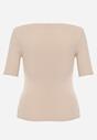 Beżowy Wiskozowy T-shirt o Dopasowanym Kroju z Dekoltem w Łódkę Idahphaeia