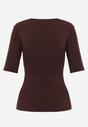Brązowy Wiskozowy T-shirt o Dopasowanym Kroju z Dekoltem w Łódkę Idahphaeia