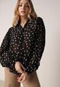 Czarna Bawełniano-Wiskozowa Koszula w Groszki z Plisowanymi Rękawami Ronan