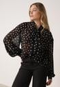 Czarna Półtransparentna Koszula w Groszki z Wiązaniem z Wiskozy i Bawełny Iamine
