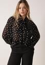 Czarna Półtransparentna Koszula w Groszki z Wiązaniem z Wiskozy i Bawełny Iamine
