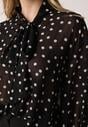Czarna Półtransparentna Koszula w Groszki z Wiązaniem z Wiskozy i Bawełny Iamine