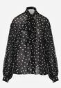 Czarna Półtransparentna Koszula w Groszki z Wiązaniem z Wiskozy i Bawełny Iamine