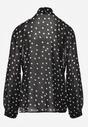 Czarna Półtransparentna Koszula w Groszki z Wiązaniem z Wiskozy i Bawełny Iamine