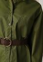 Zielona Długa Koszula Oversize z Bawełny i Wiskozy z Paskiem z Klamrą Thessalonike
