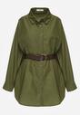 Zielona Długa Koszula Oversize z Bawełny i Wiskozy z Paskiem z Klamrą Thessalonike
