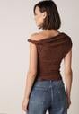 Brązowa Koronkowa Bluzka o Asymetrycznym Kroju na Jedno Ramię Nerasos
