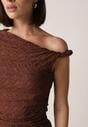 Brązowa Koronkowa Bluzka o Asymetrycznym Kroju na Jedno Ramię Nerasos
