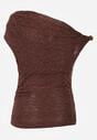 Brązowa Koronkowa Bluzka o Asymetrycznym Kroju na Jedno Ramię Nerasos