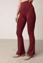 Bordowe Elastyczne Spodnie z Gumką w Talii i Wysokim Stanem Brinamla