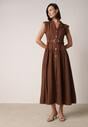 Brązowa Koszulowa Sukienka Bez Rękawów Ozdobiona Paskiem z Klamrą Phalixia