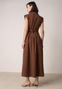 Brązowa Koszulowa Sukienka Bez Rękawów Ozdobiona Paskiem z Klamrą Phalixia