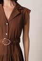 Brązowa Koszulowa Sukienka Bez Rękawów Ozdobiona Paskiem z Klamrą Phalixia