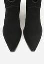 Czarne Skórzane Botki Kowbojki na Stożkowym Obcasie Elinyra