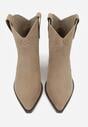 Ciemnobeżowe Skórzane Botki Kowbojki na Stożkowym Obcasie Elinyra