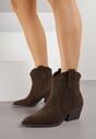 Ciemnobrązowe Skórzane Botki Kowbojki na Stożkowym Obcasie Elinyra