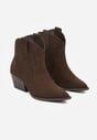 Ciemnobrązowe Skórzane Botki Kowbojki na Stożkowym Obcasie Elinyra