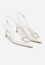 Białe Sandały na Szpilce z Cyrkoniową Klamrą Starstone