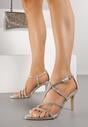 Srebrne Sandały na Szpilce Ozdobione Cyrkoniami Thelmia