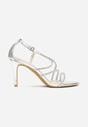 Srebrne Sandały na Szpilce Ozdobione Cyrkoniami Thelmia