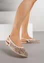 Beżowe Lakierowane Sandały Ozdobione Cyrkoniami Caiwenys