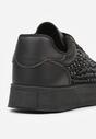 Czarne Sneakersy na Grubej Podeszwie Ozdobione Cyrkoniami Ilaronis