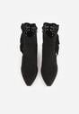 Czarne Botki Kowbojki na Stożkowym Obcasie z Ażurowym Wzorem i Eathetina