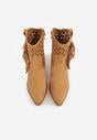 Brązowe Botki Kowbojki na Stożkowym Obcasie z Ażurowym Wzorem i Eathetina