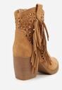 Brązowe Botki Kowbojki na Stożkowym Obcasie z Ażurowym Wzorem i Eathetina