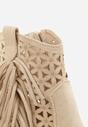 Beżowe Botki Kowbojki na Stożkowym Obcasie z Ażurowym Wzorem i Eathetina