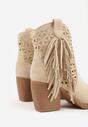 Beżowe Botki Kowbojki na Stożkowym Obcasie z Ażurowym Wzorem i Eathetina
