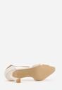 Beżowe Czółenka na Stożkowym Obcasie z Metalicznymi Paskami Iphophi