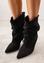 Czarne Botki na Szpilce z Marszczoną Cholewką Hailenia