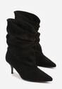 Czarne Botki na Szpilce z Marszczoną Cholewką Hailenia