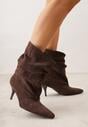 Brązowe Botki na Szpilce z Marszczoną Cholewką Hailenia