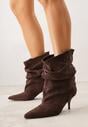 Brązowe Botki na Szpilce z Marszczoną Cholewką Hailenia