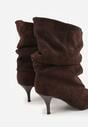 Brązowe Botki na Szpilce z Marszczoną Cholewką Hailenia