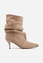 Ciemnobeżowe Botki na Szpilce z Marszczoną Cholewką Hailenia