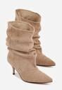 Ciemnobeżowe Botki na Szpilce z Marszczoną Cholewką Hailenia