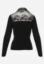Czarny Dopasowany Sweter z Półgolfem z Wiskozą Zdobiony Koronkową Siateczką Genna