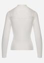 Biały Dopasowany Sweter z Półgolfem z Wiskozą Zdobiony Koronkową Siateczką Genna