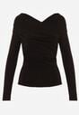 Czarna Bluzka z Bawełną Dekoltem Typu Łódka i Marszczeniem  Typhatos