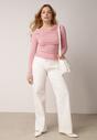 Różowa Bluzka z Bawełną Dekoltem Typu Łódka i Marszczeniem  Typhatos