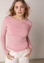 Różowa Bluzka z Bawełną Dekoltem Typu Łódka i Marszczeniem  Typhatos