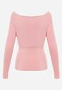 Różowa Bluzka z Bawełną Dekoltem Typu Łódka i Marszczeniem  Typhatos